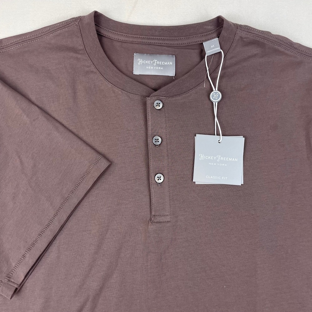 Hickey Freeman Mens Henley Shirt Vintage Mauve Classic Fit Short Sleeve Medium